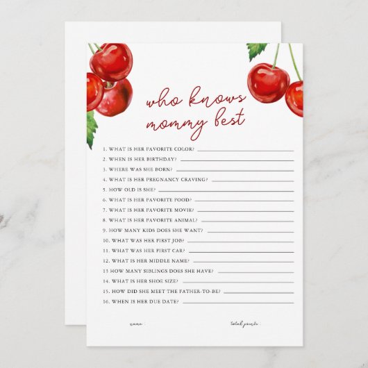 ママの赤ちゃんシャワー最高のを知るさくらんぼ シーズンカード (正面/裏面)