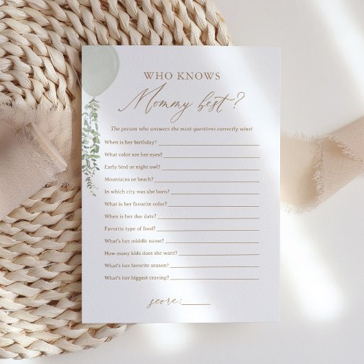 ママの赤ちゃんシャワー最高のゲームを知っているセージ風船 招待状