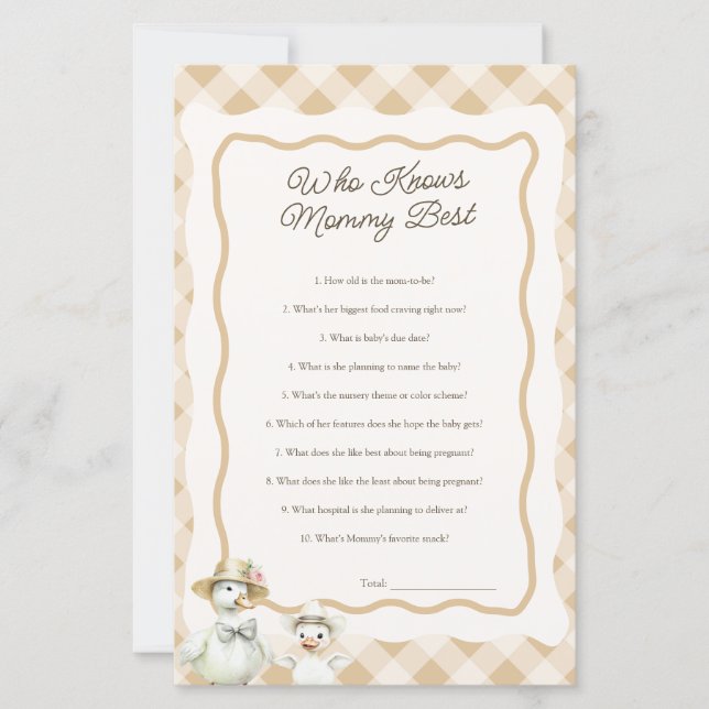 ママの赤ちゃんシャワー最高のゲームを知るガチョウ (正面)