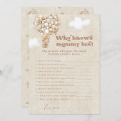 ママの赤ちゃんシャワー最高のゲームを知るテディベア 招待状 (正面/裏面)