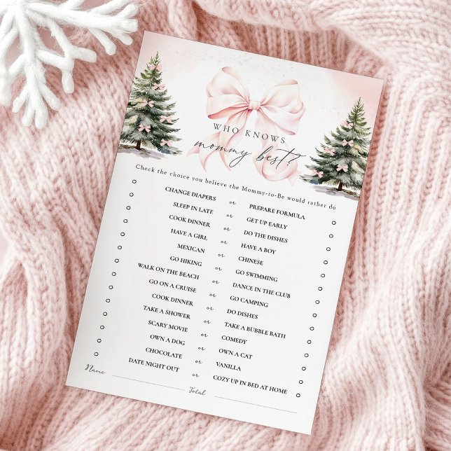 ママの赤ちゃんシャワー最高のゲームを知るピンクの弓 (クリエイターアップロード済み)