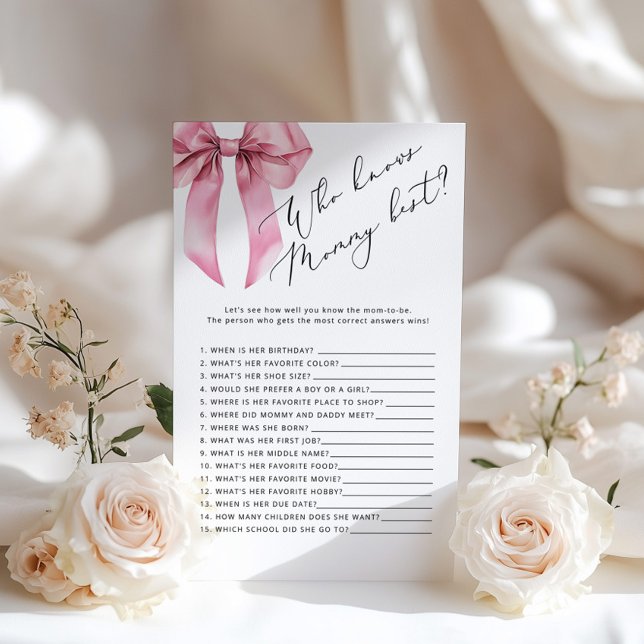 ママの赤ちゃんシャワー最高のゲームを知るピンクボウ (クリエイターアップロード済み)