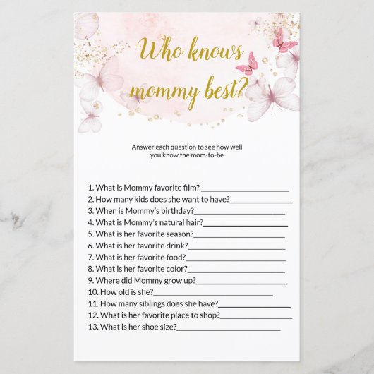 ママの赤ちゃんシャワー最高のゲームを知る蝶 (正面)