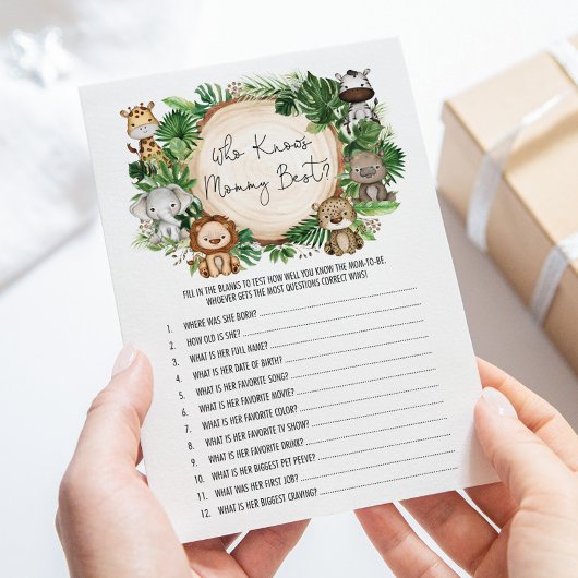 ママの赤ちゃんシャワー最高のゲームカードを知るジャングル 招待状