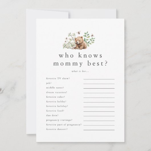 ママの赤ちゃんシャワー最高のゲームカードを知るハンナ 招待状 (正面)