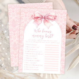 ママの赤ちゃん女の子のゲ最高のームカードを知っているピンクの弓 招待状