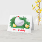 ママの雌鶏およびひよこの誕生日 カード (黄色い花)