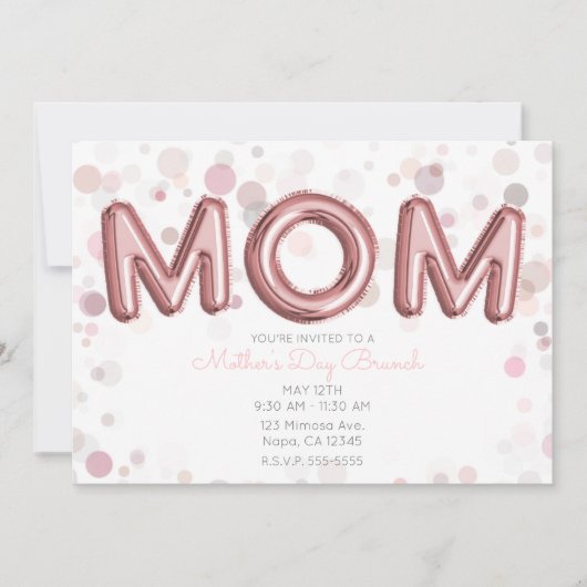 ママの風船 マザーズデイブランジ モダンピンクグレー 招待状 (正面)