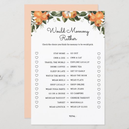 ママはかわいこちゃんの赤ちゃんシャワーゲームカード (正面/裏面)