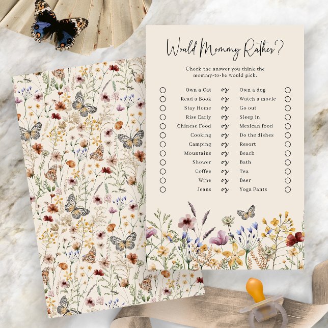 ママはどっちが好き？ゲーム (Boho Floral Would Mommy Rather Game by Painted Paperie
)