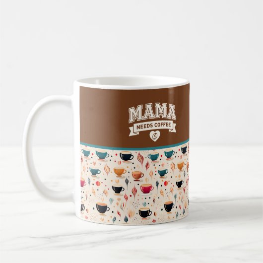 ママはコーヒーがいる 茶色 白 ハート コーヒー豆 コーヒーマグカップ (左)