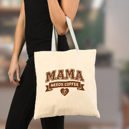 ママはコーヒーが必要 ブラウン ホワイト ハート コーヒー豆 トートバッグ
