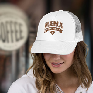 ママはコーヒーが必需品 ブラウン ホワイト ハート コーヒー豆 キャップ