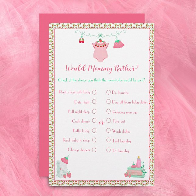 ママはストロベリーベイビーの服どちらが好き？ゲーム (Play 'Mommy Rather' with strawberries, a sweet twist to baby showers!)