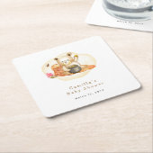 ママはテディベアハニカムベビーシャワー スクエアペーパーコースター (アングル)
