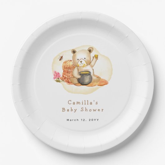 ママはテディベアハニカムベビーシャワー ペーパープレート (正面)