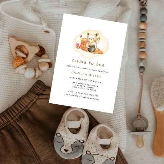 ママはテディベアハニカムベビーシャワー 招待状