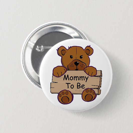 ママはテディベア赤ちゃんシャワー 缶バッジ (正面&裏面)