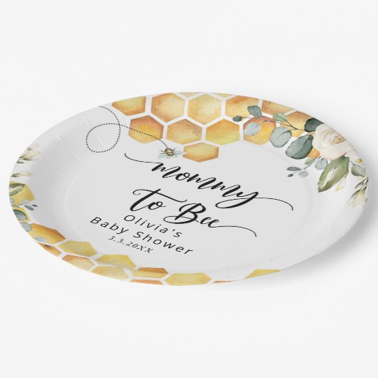 ママはビーのまわりにシャワー ペーパープレート (アングル)