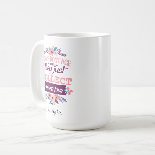 ママは年を取らないだけ愛を集める コーヒーマグカップ (正面左)