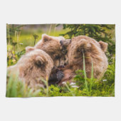 ママは彼女の2つの子供を看護するクラーク湖ナシア キッチンタオル (横)