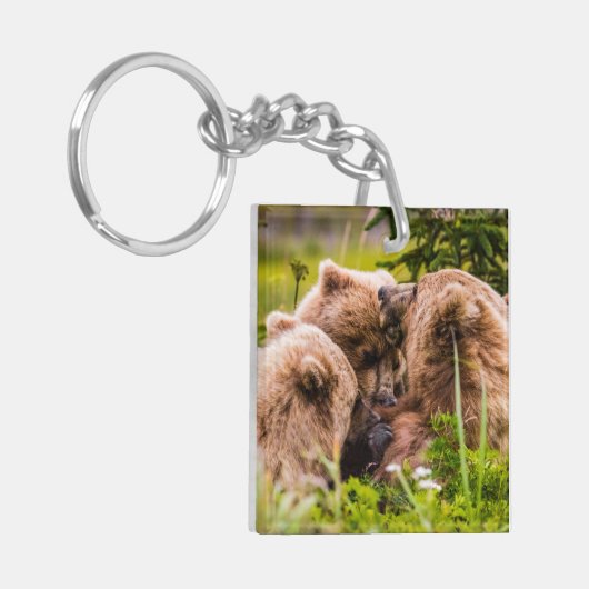 ママは彼女の2つの子供を看護するクラーク湖ナシア キーホルダー (正面左)