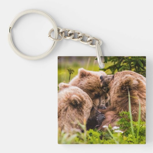 ママは彼女の2つの子供を看護するクラーク湖ナシア キーホルダー (正面)