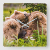 ママは彼女の2つの子供を看護するクラーク湖ナシア スクエア壁時計 (正面)