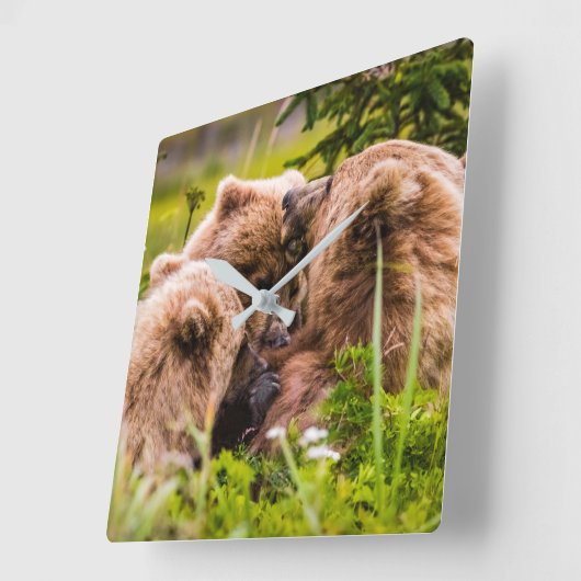 ママは彼女の2つの子供を看護するクラーク湖ナシア スクエア壁時計 (傾斜)