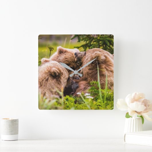 ママは彼女の2つの子供を看護するクラーク湖ナシア スクエア壁時計 (ホーム)