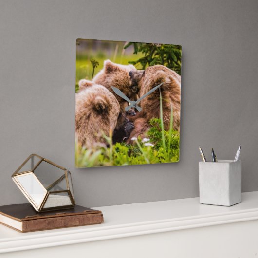 ママは彼女の2つの子供を看護するクラーク湖ナシア スクエア壁時計 (オフィス)