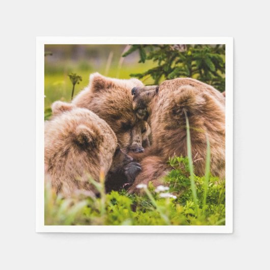 ママは彼女の2つの子供を看護するクラーク湖ナシア スタンダードカクテルナプキン (正面)