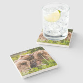 ママは彼女の2つの子供を看護するクラーク湖ナシア ストーンコースター (横)