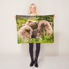 ママは彼女の2つの子供を看護するクラーク湖ナシア フリースブランケット