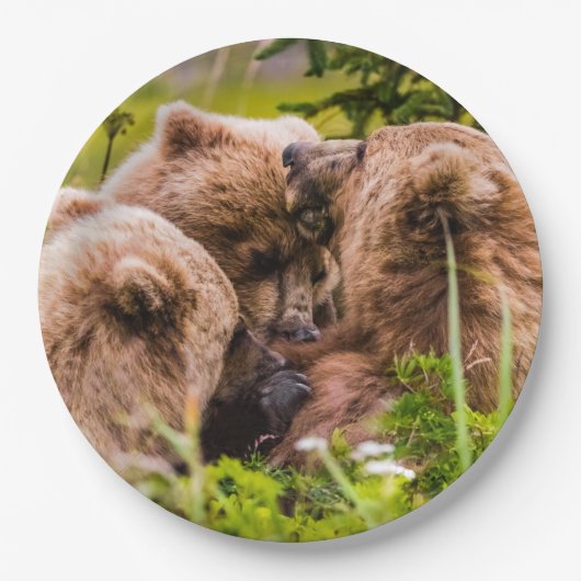 ママは彼女の2つの子供を看護するクラーク湖ナシア ペーパープレート (正面)