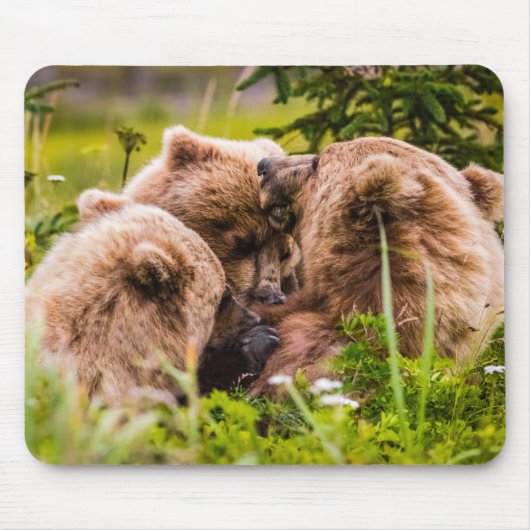 ママは彼女の2つの子供を看護するクラーク湖ナシア マウスパッド (正面)