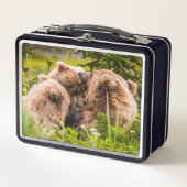 ママは彼女の2つの子供を看護するクラーク湖ナシア メタルランチボックス (正面)