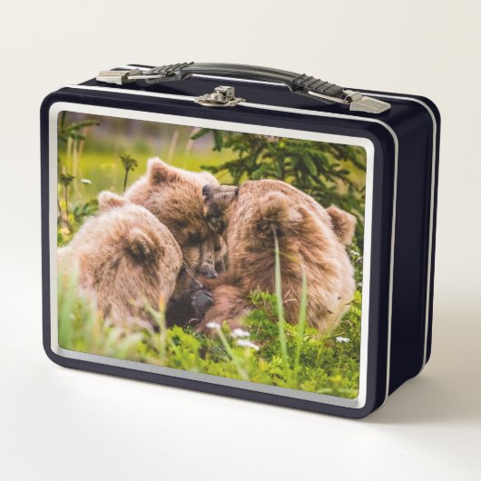 ママは彼女の2つの子供を看護するクラーク湖ナシア メタルランチボックス (正面)