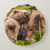 ママは彼女の2つの子供を看護するクラーク湖ナシア ラウンドクッション (裏面)