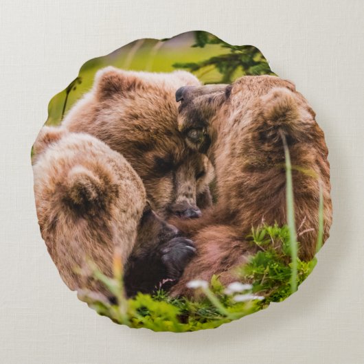 ママは彼女の2つの子供を看護するクラーク湖ナシア ラウンドクッション (裏面)