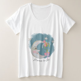 ママは月の星の上に行くティール（緑がかった色）赤ちゃんシャワー プラスサイズTシャツ