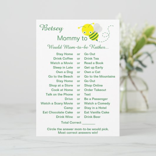 ママは赤ちゃんシャワーのゲームカードを好む 招待状 (スタンド正面)