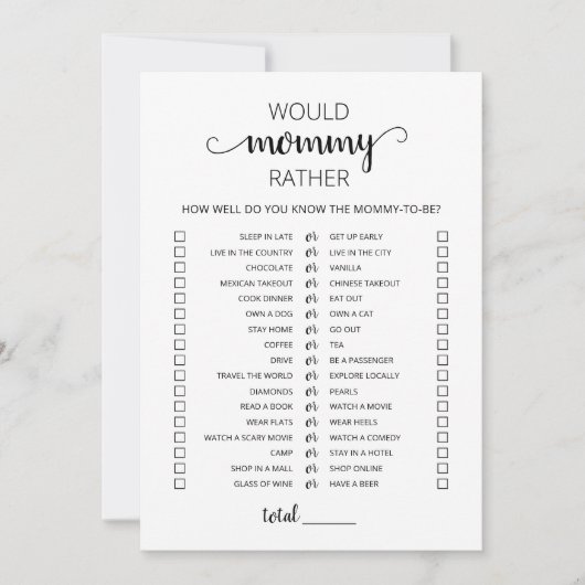 ママは赤ちゃんシャワーゲームカードを買う 招待状 (正面)