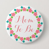 ママは赤ちゃんシャワーピンクブルーフローラ 缶バッジ (正面)