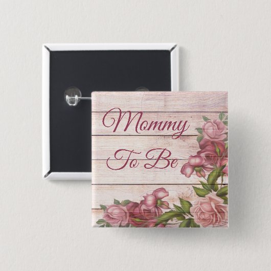 ママは赤ちゃんシャワーマゼンタバラ 缶バッジ (正面&裏面)