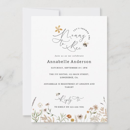 ママは野生の花の赤ちゃんシャワー 招待状 (正面)