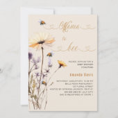 ママは野生の花の黄色のベージュの赤ちゃんシャワー 招待状 (正面)