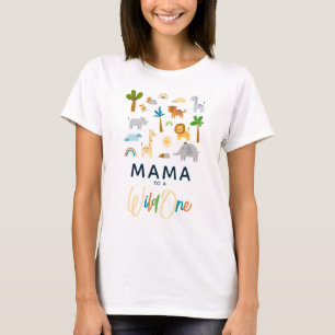 ママは「ワイルドワン」サファリジャングルベビーシャワーの仲間 Tシャツ