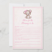 ママへのアドバイス かわいいクマちゃんの女の子のベビーシャワー ゲーム カード (正面)