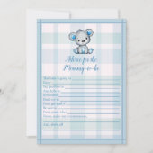 ママへのアドバイス かわいいグレー熊の男の子シャワーゲーム 招待状 (正面)